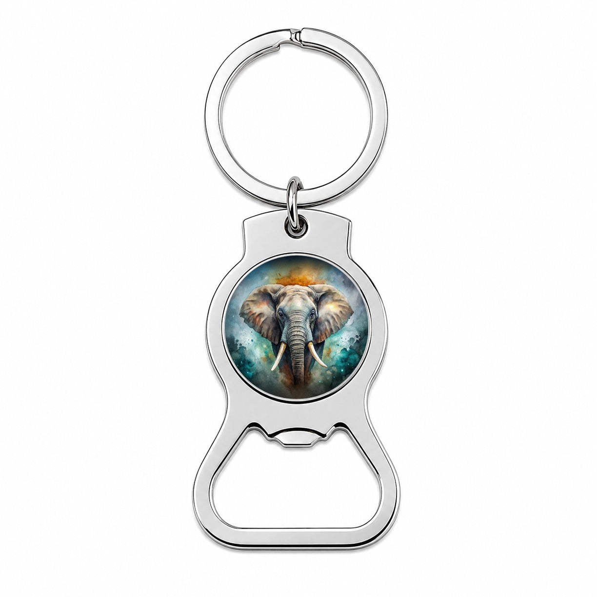 Elephant on Black Watercolor Background Bottle Opener Keychain