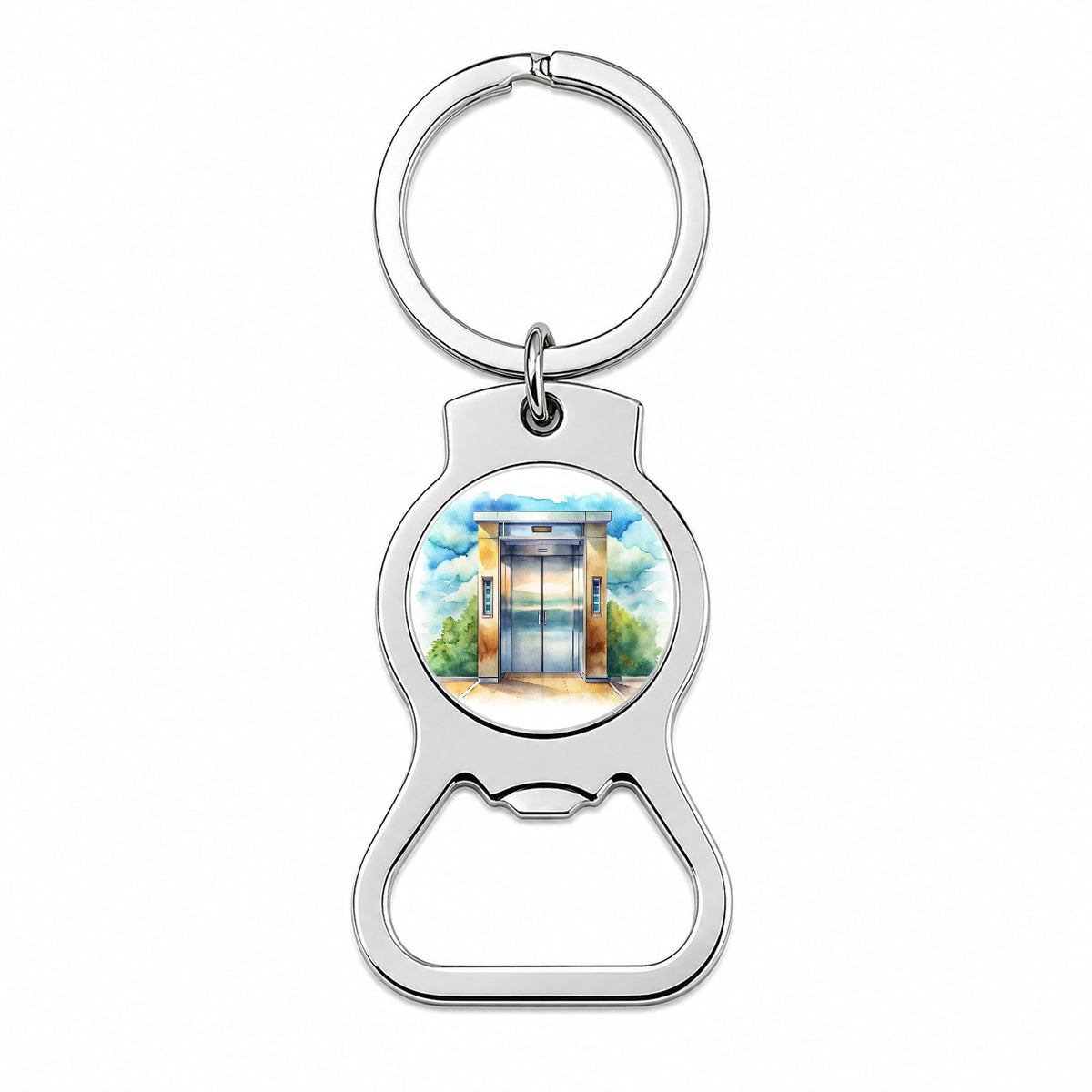 Elevator To Nowhere Watercolor Bottle Opener Keychain