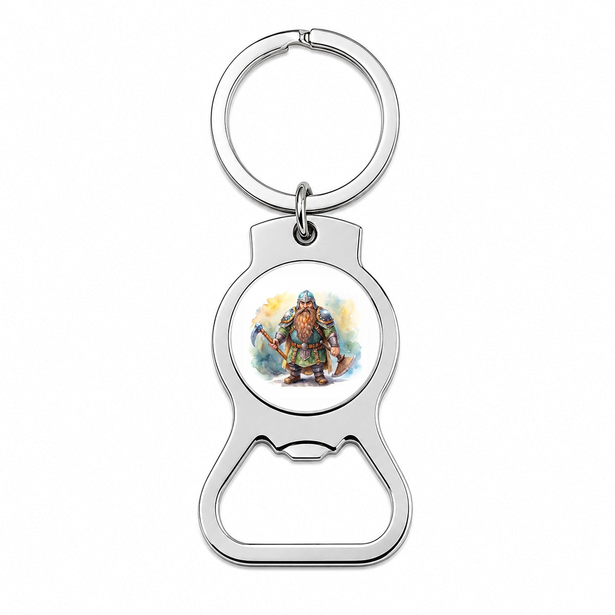 Fantasy Dwarf Fighter Warrior Tank Watercolor Bottle Opener Keychain