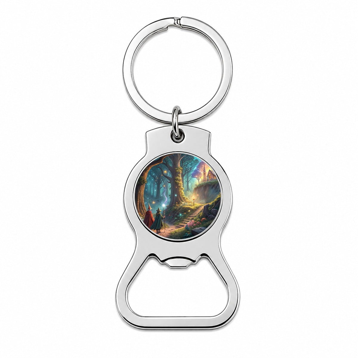 Fantasy Forest with Wizards Bottle Opener Keychain