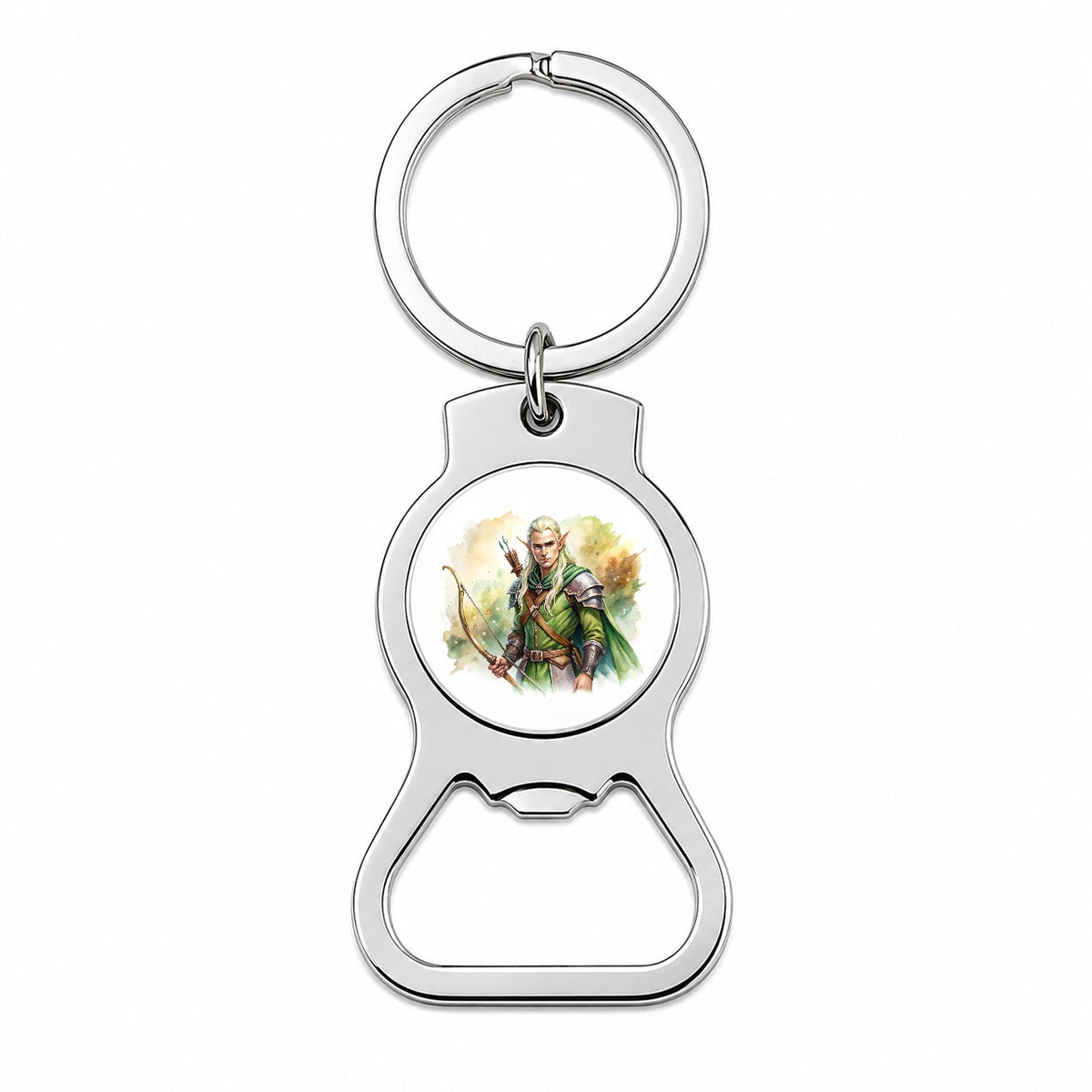 Fantasy Male Elven Ranger Archer Warrior Watercolor Bottle Opener Keychain