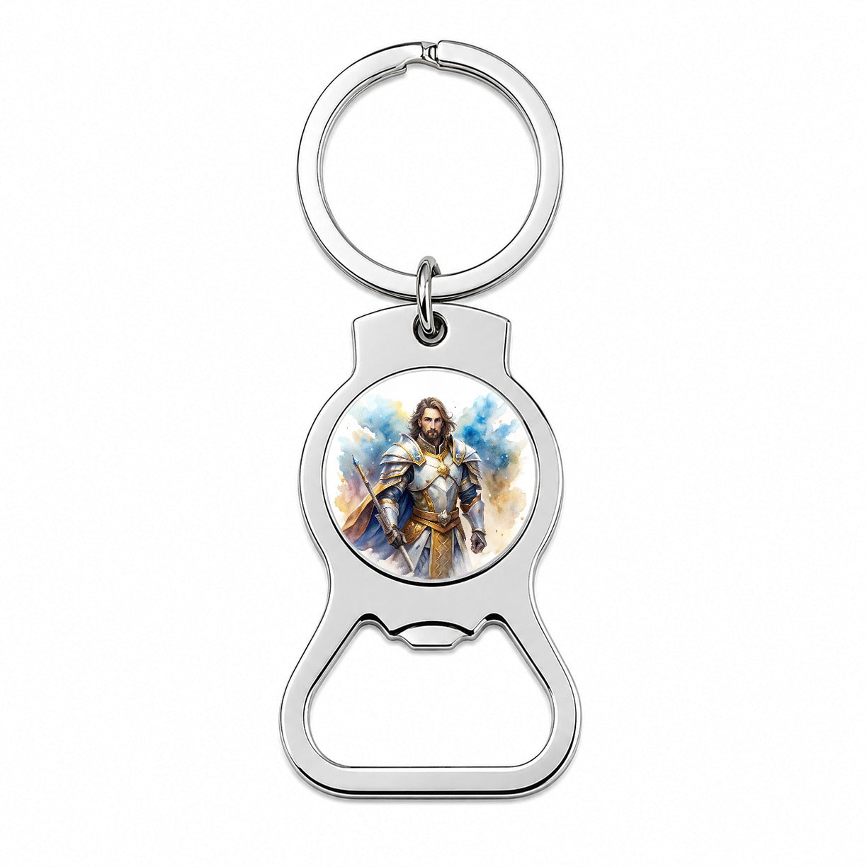 Fantasy Male Paladin Warrior Watercolor Bottle Opener Keychain