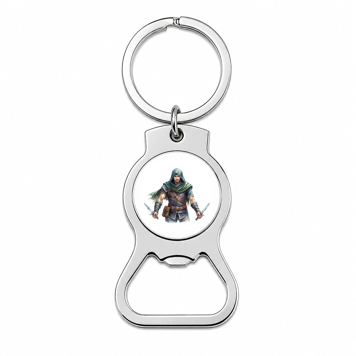 Fantasy Male Thief Rogue with Daggers Watercolor Bottle Opener Keychain