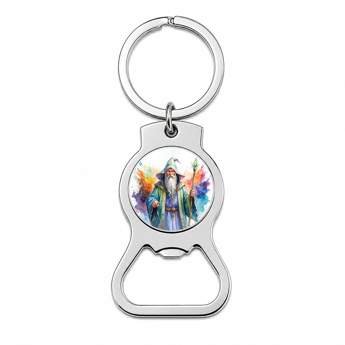 Fantasy Wizard Magician Magic User Watercolor Bottle Opener Keychain