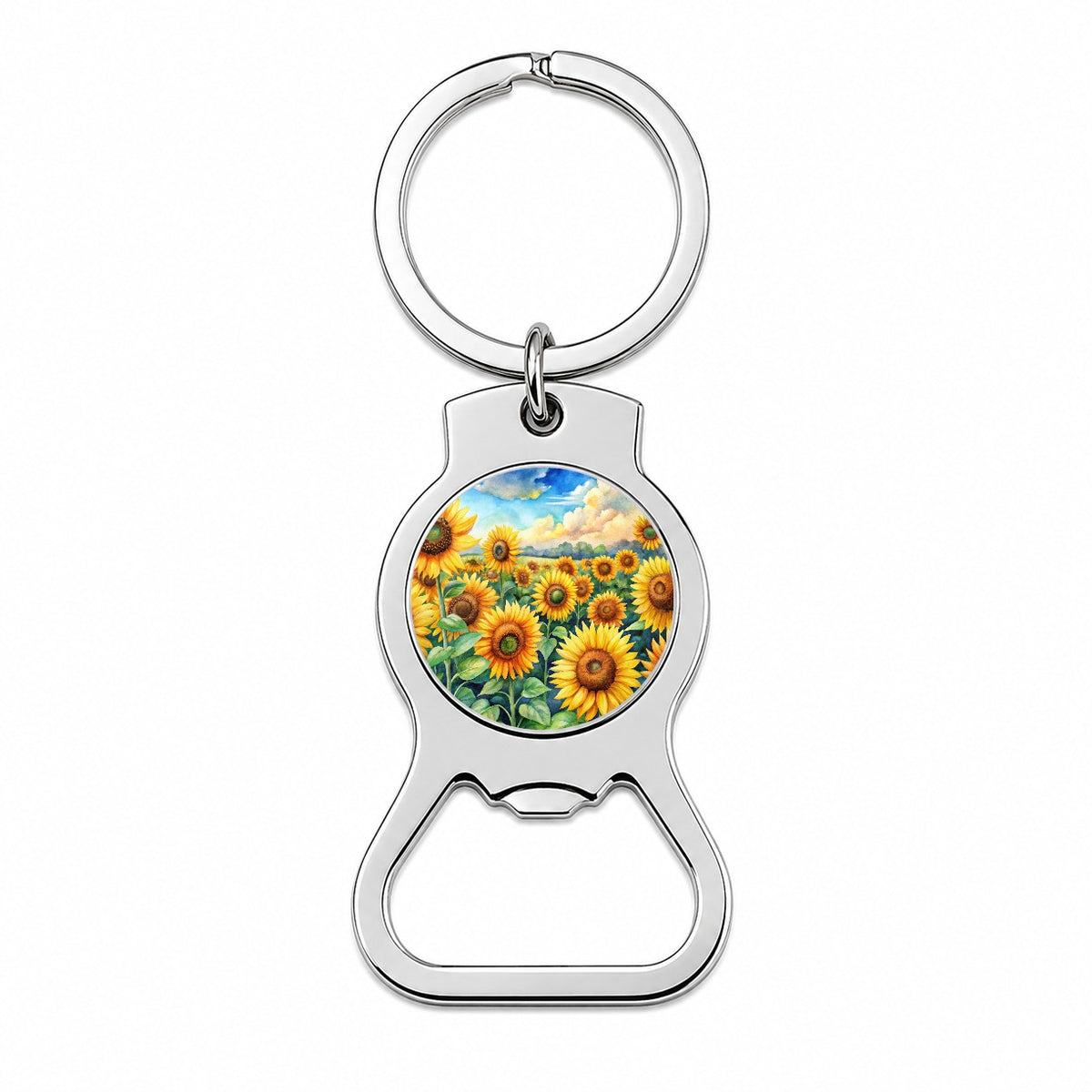 Field Of Sunflowers Watercolor Bottle Opener Keychain