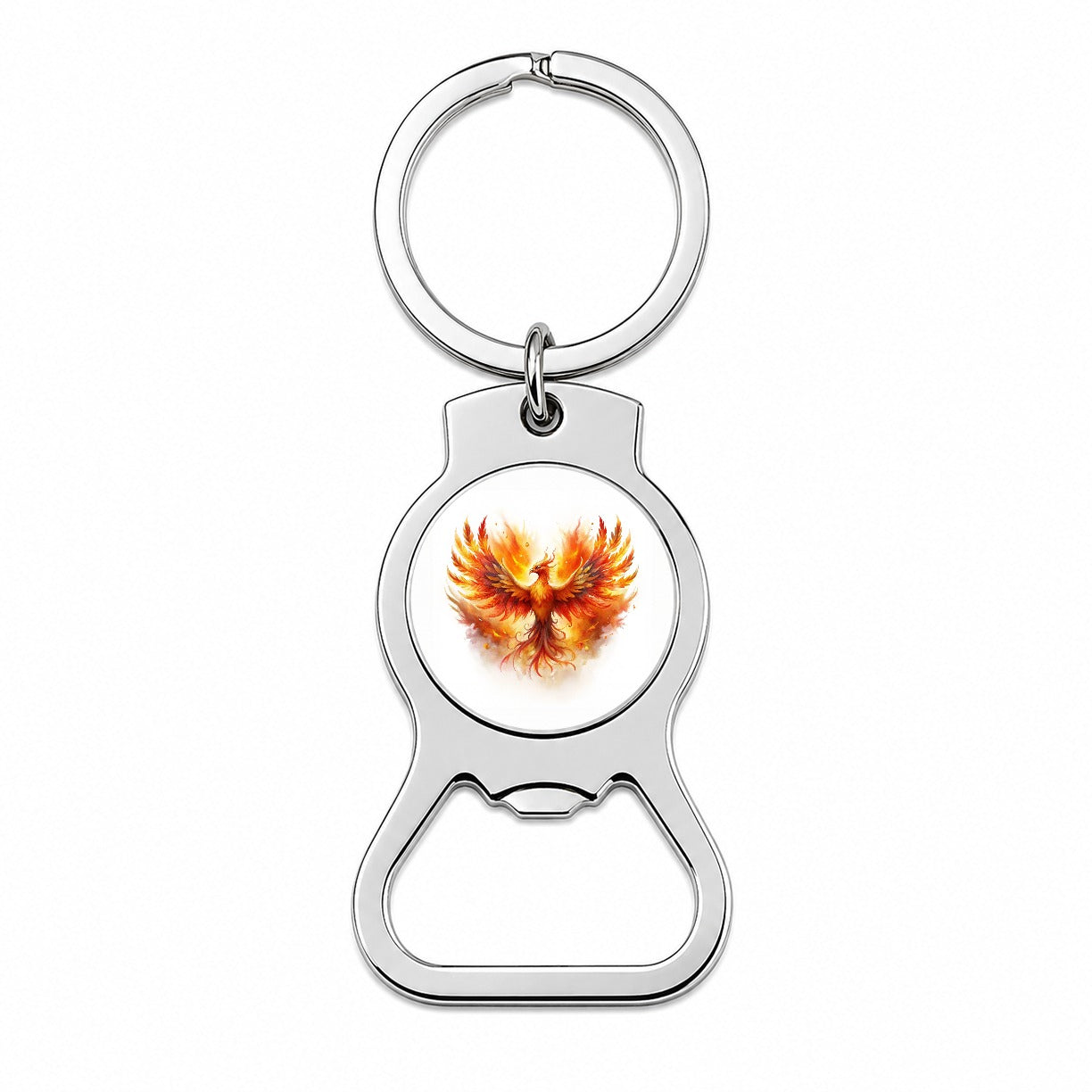 Flaming Phoenix Rising Fantasy Watercolor Bottle Opener Keychain