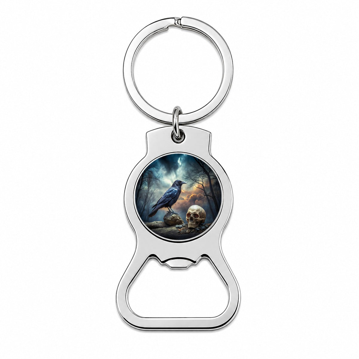 Gothic Raven Death Skull Halloween Bottle Opener Keychain
