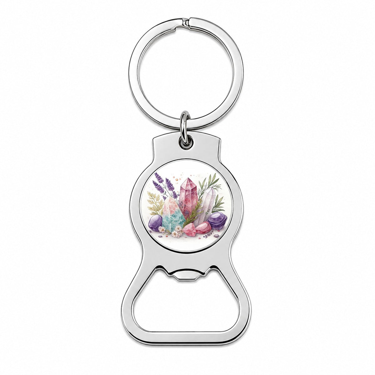 Healing Crystals and Herbs Bottle Opener Keychain