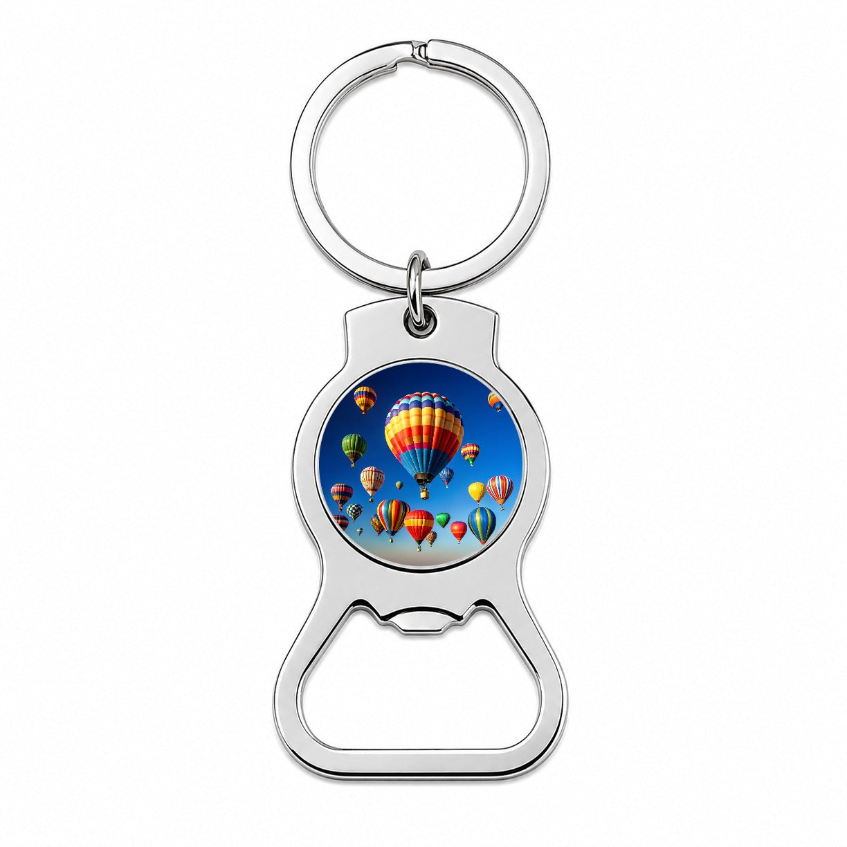 Hot Air Balloons Against a Blue Sky Bottle Opener Keychain