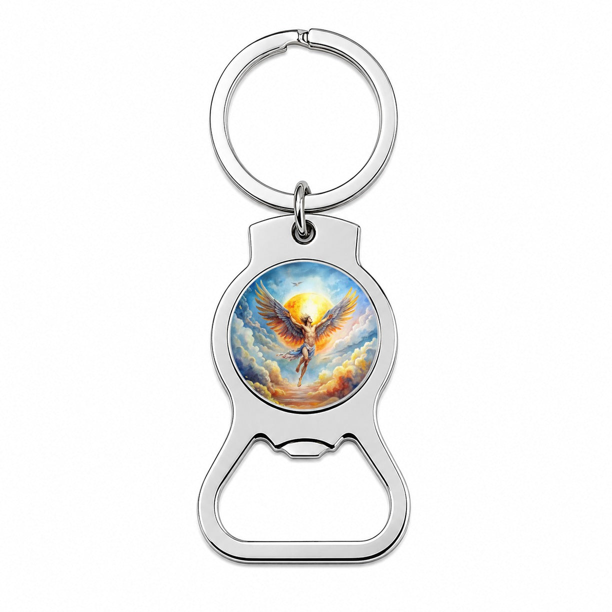 Icarus Flying Too Close To The Sun Greek Myth Watercolor Bottle Opener Keychain