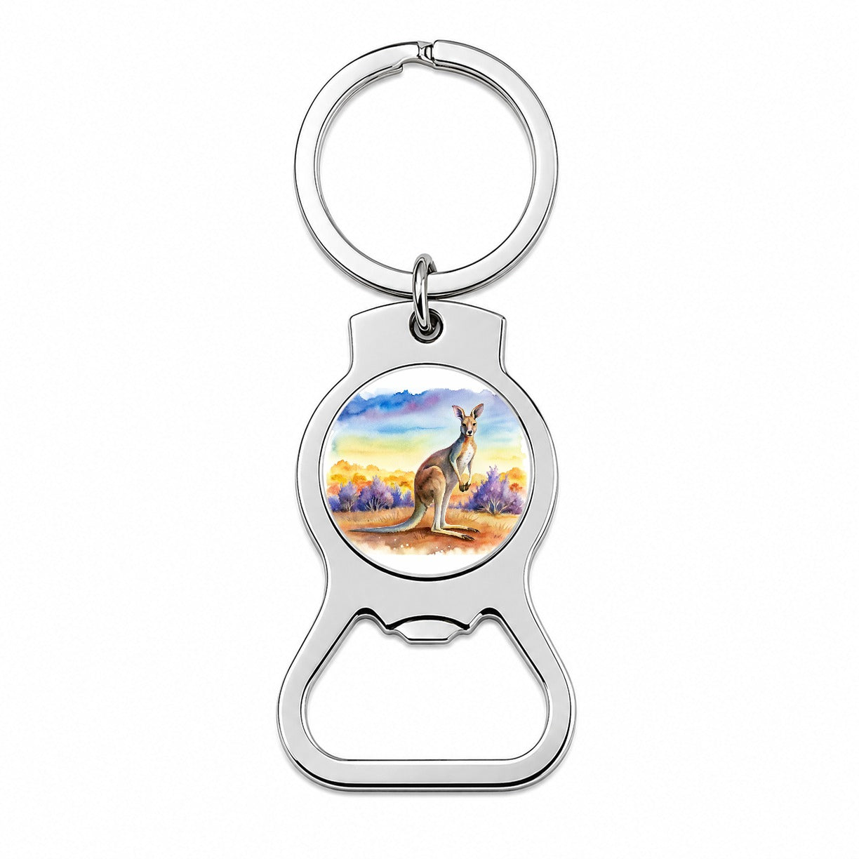 Kangaroo In The Fields Of Australia Watercolor Bottle Opener Keychain