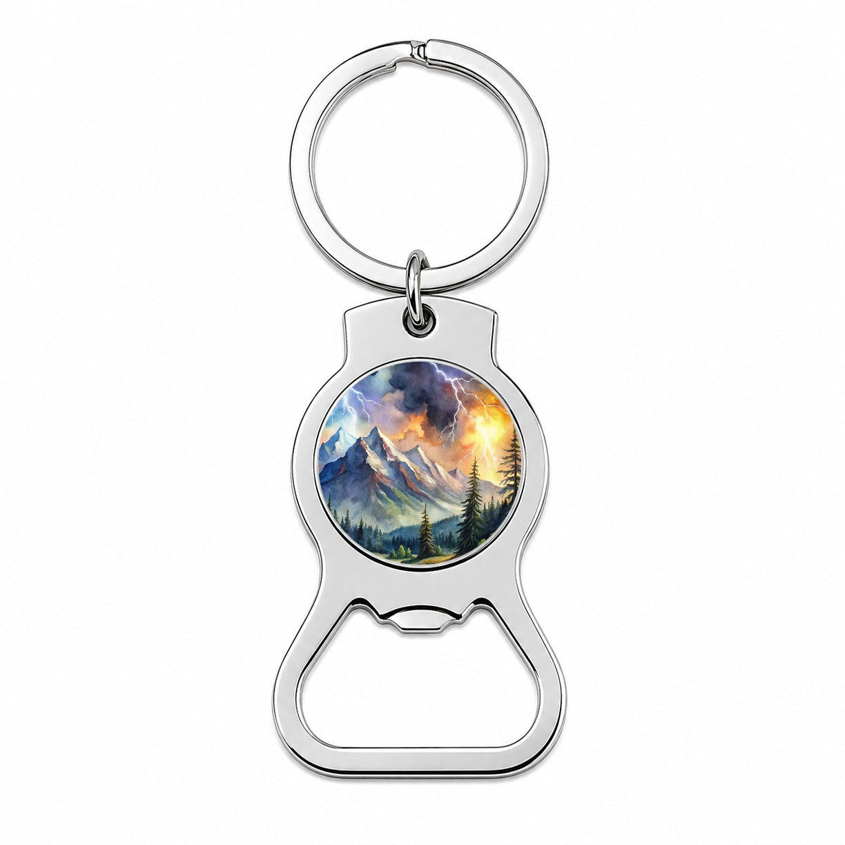 Lighting In The Mountains Watercolor Bottle Opener Keychain