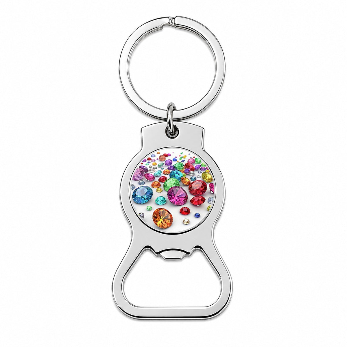 Lots of Colorful Gems Bottle Opener Keychain