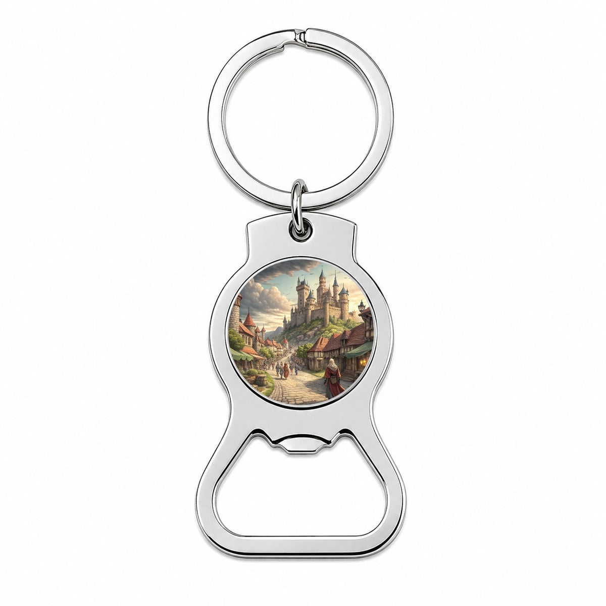 Medieval Kingdom Village with Castle Bottle Opener Keychain