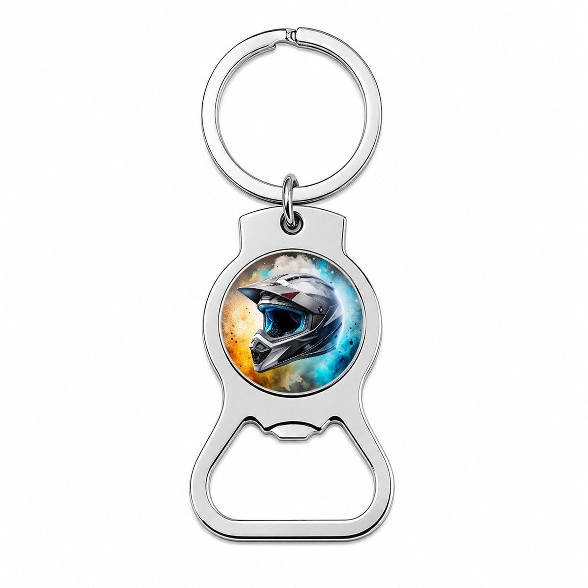 Motocross Racing Bike Helmet Black Watercolor Bottle Opener Keychain