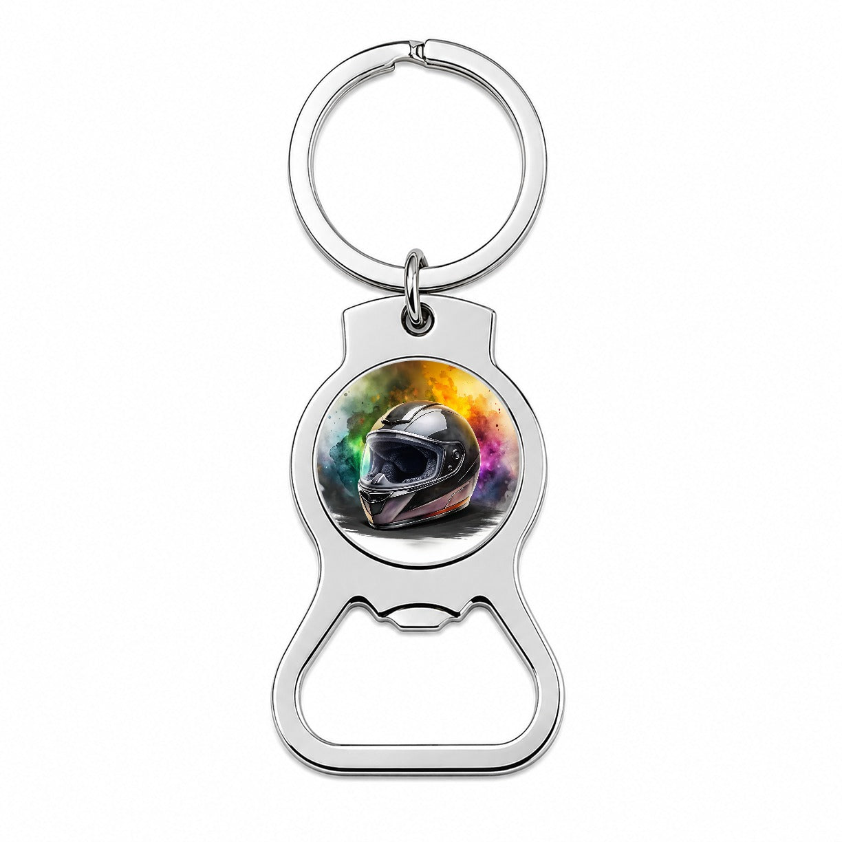 Motorcycle Racing Riding Helmet Watercolor Bottle Opener Keychain