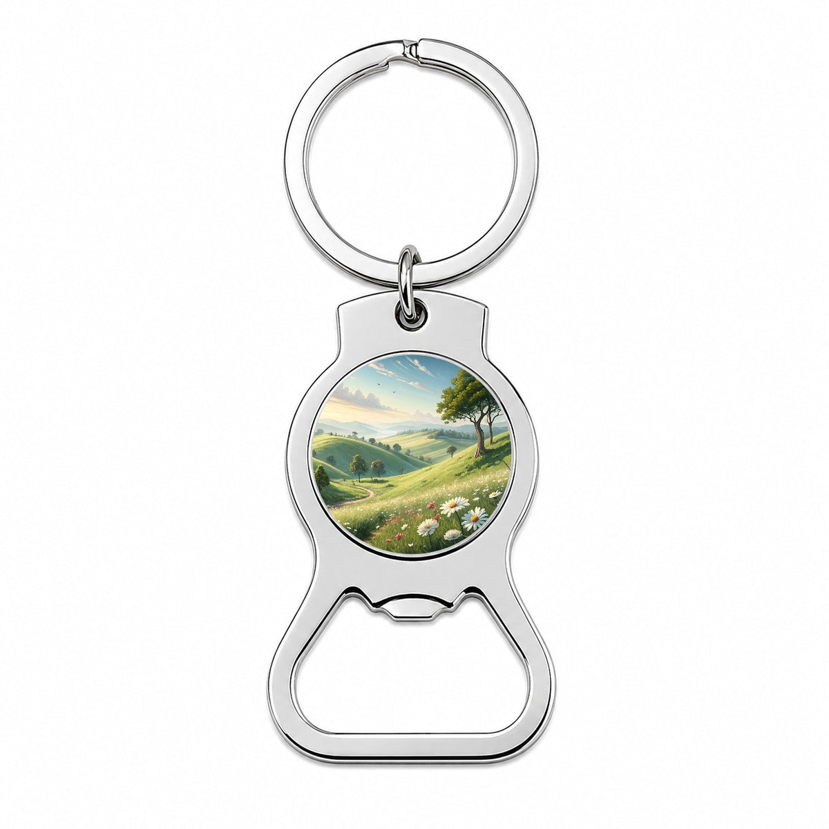 Pastoral Pretty Hillside Landscape Bottle Opener Keychain