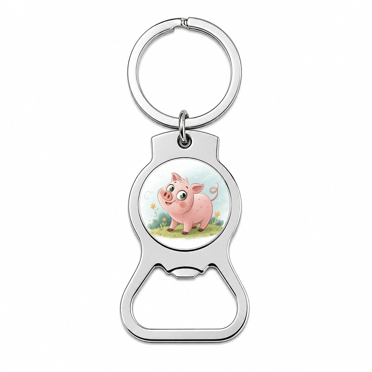 Pig Children's Illustration Style Bottle Opener Keychain