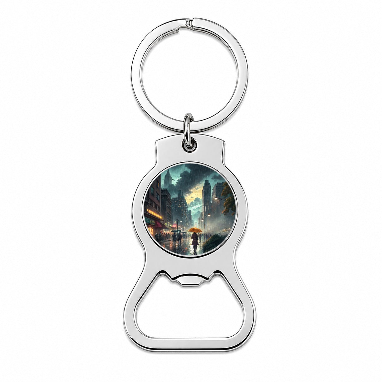 Rain Storm In The City at Night Bottle Opener Keychain