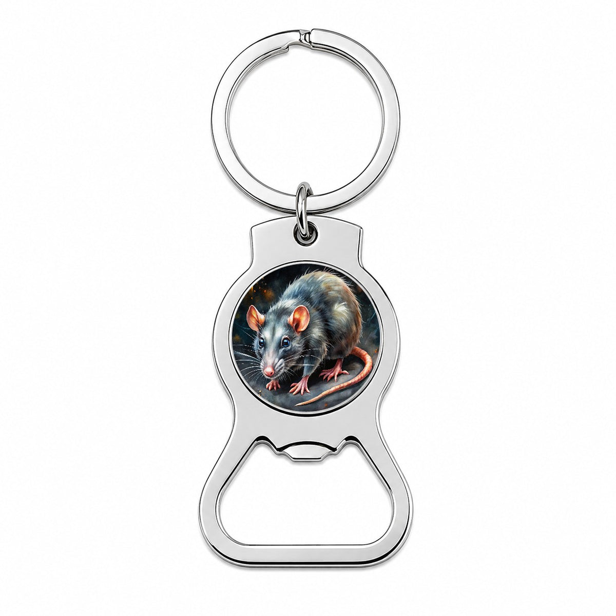 Rat Black Watercolor Bottle Opener Keychain