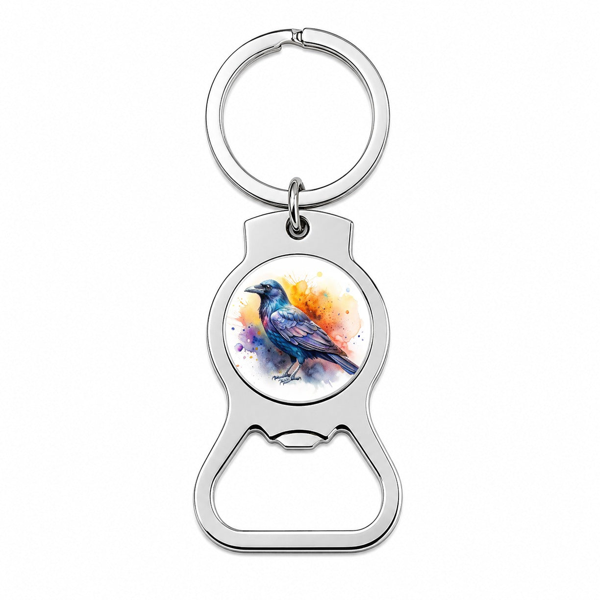 Raven Colorful Watercolor Bottle Opener Keychain