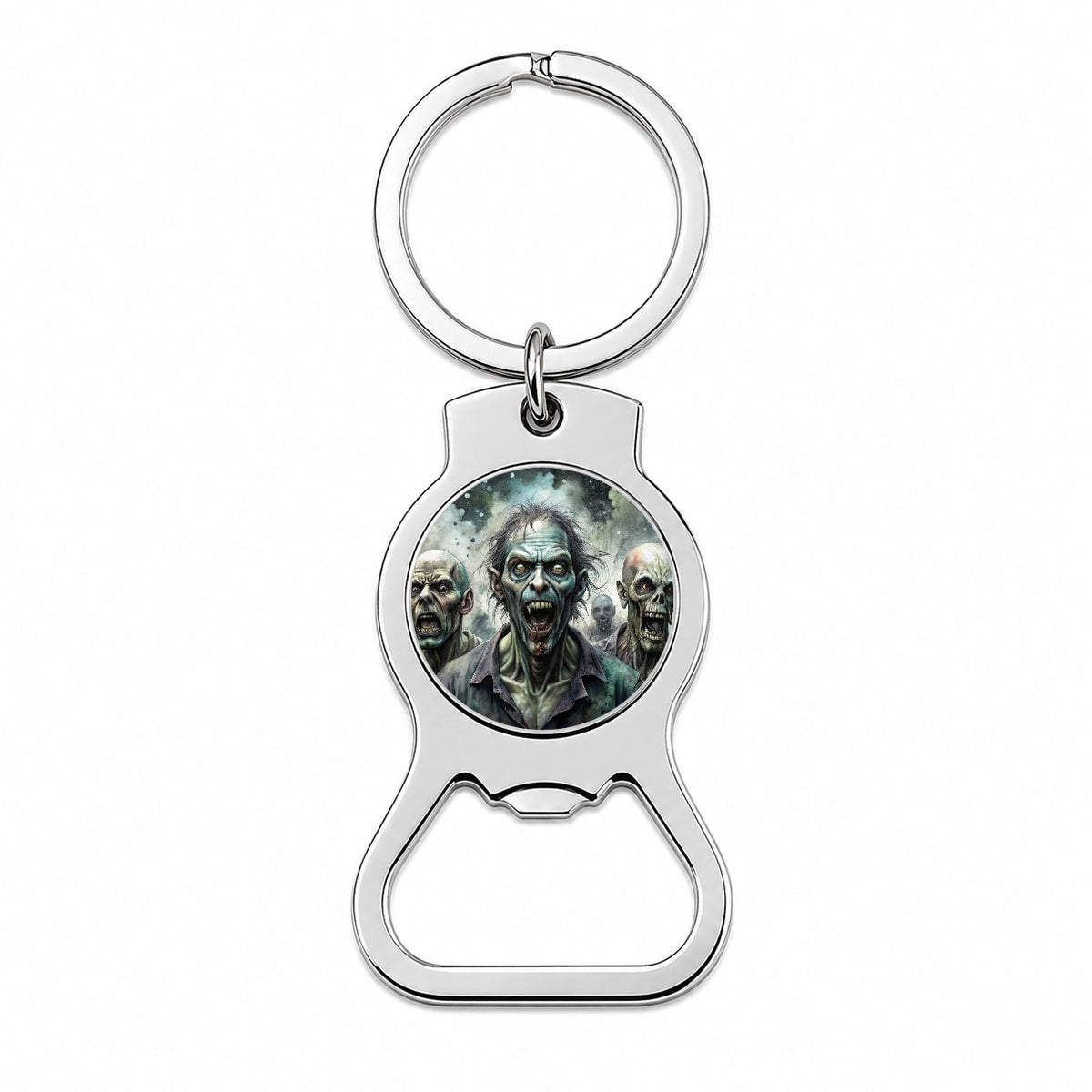 Shambling Zombies Monsters Black Watercolor Bottle Opener Keychain