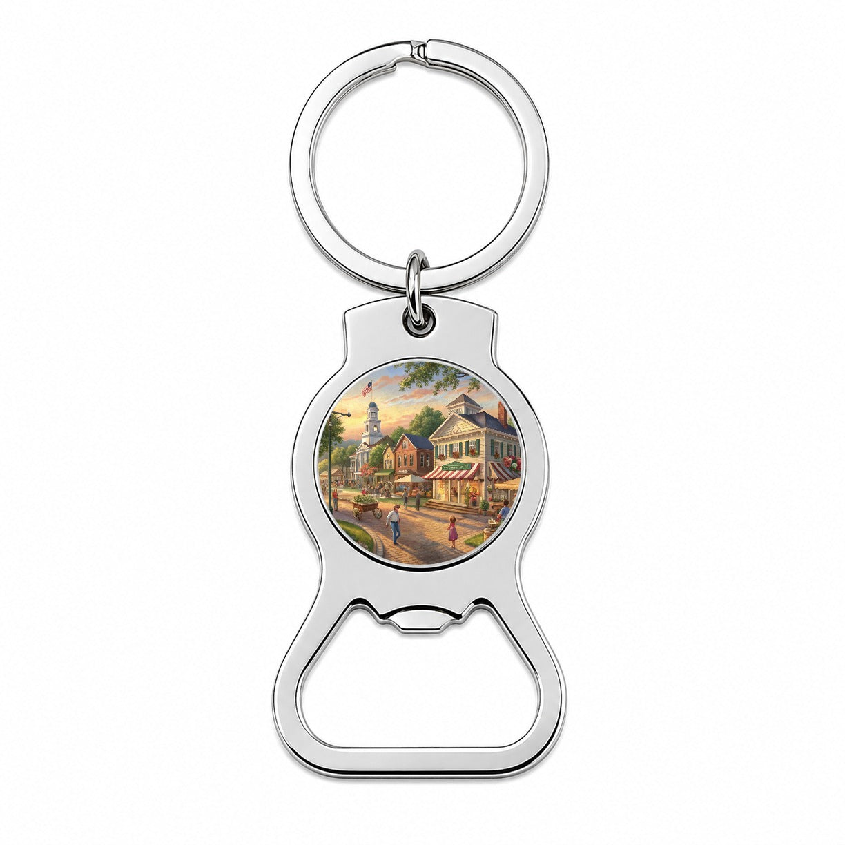 Small Town Americana Scene Bottle Opener Keychain