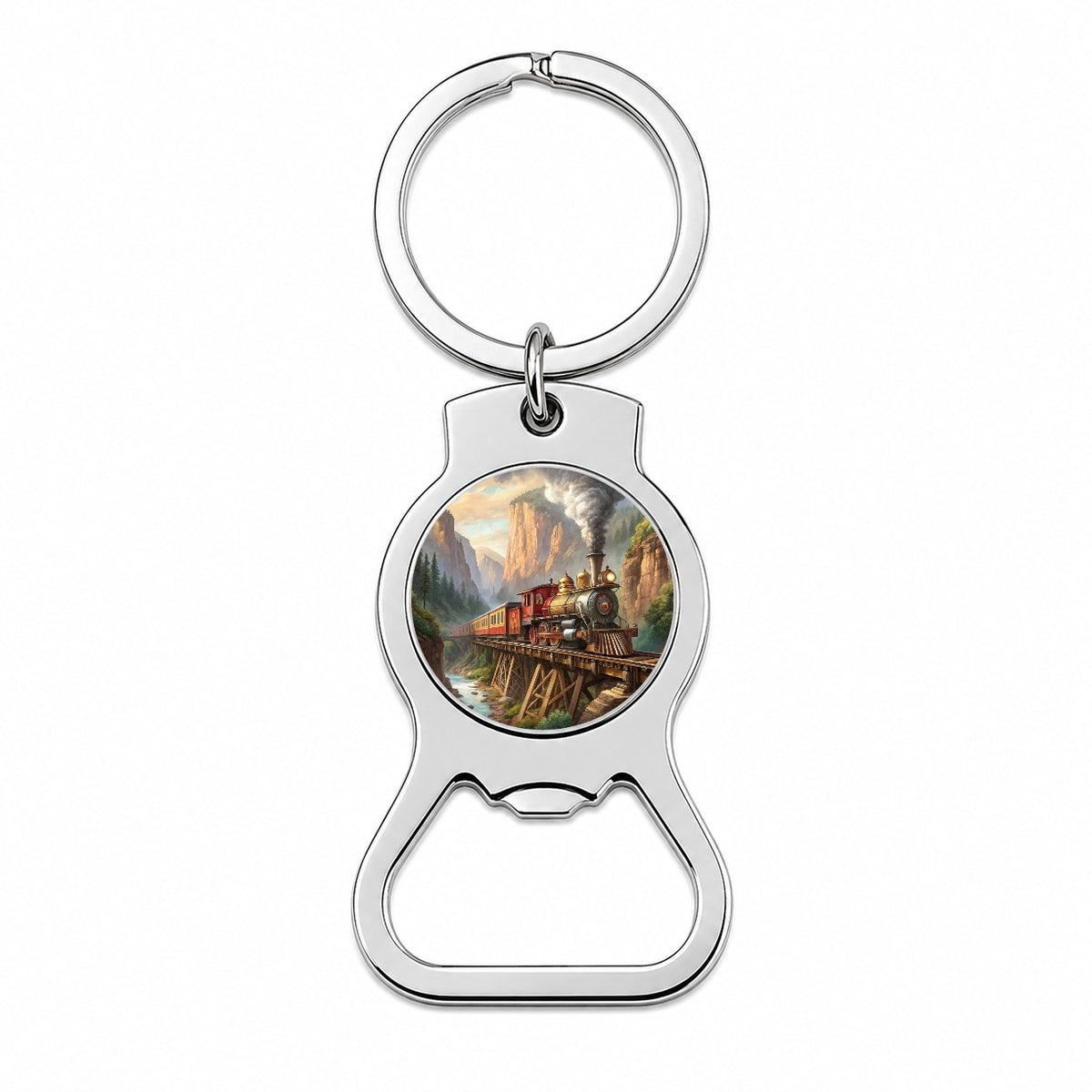 Steam Locomotive Crossing Gorge Old West Western Bottle Opener Keychain