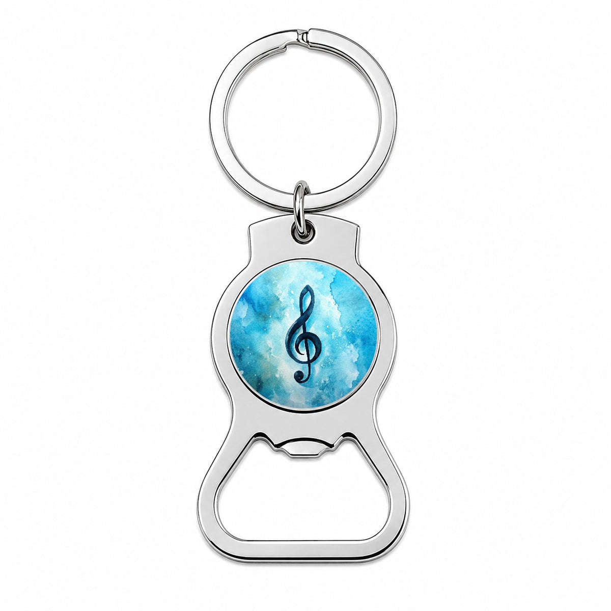 Treble Clef Music Musical Note Blue Watercolor Bottle Opener Keychain