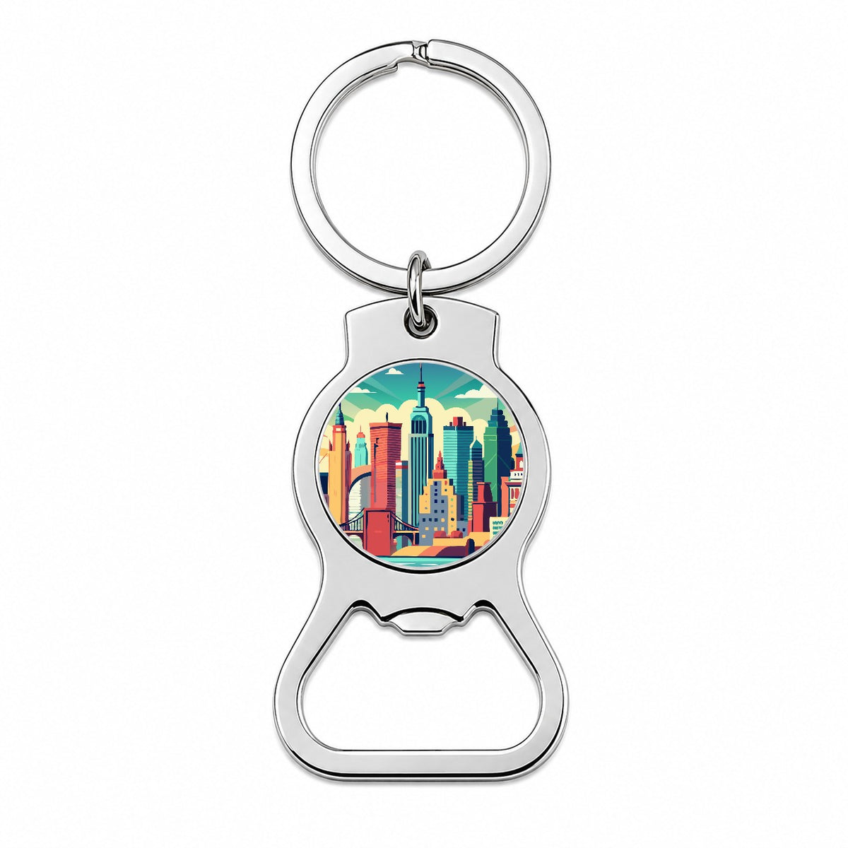 Vibrant Colored New York City Skyline Landscape Bottle Opener Keychain