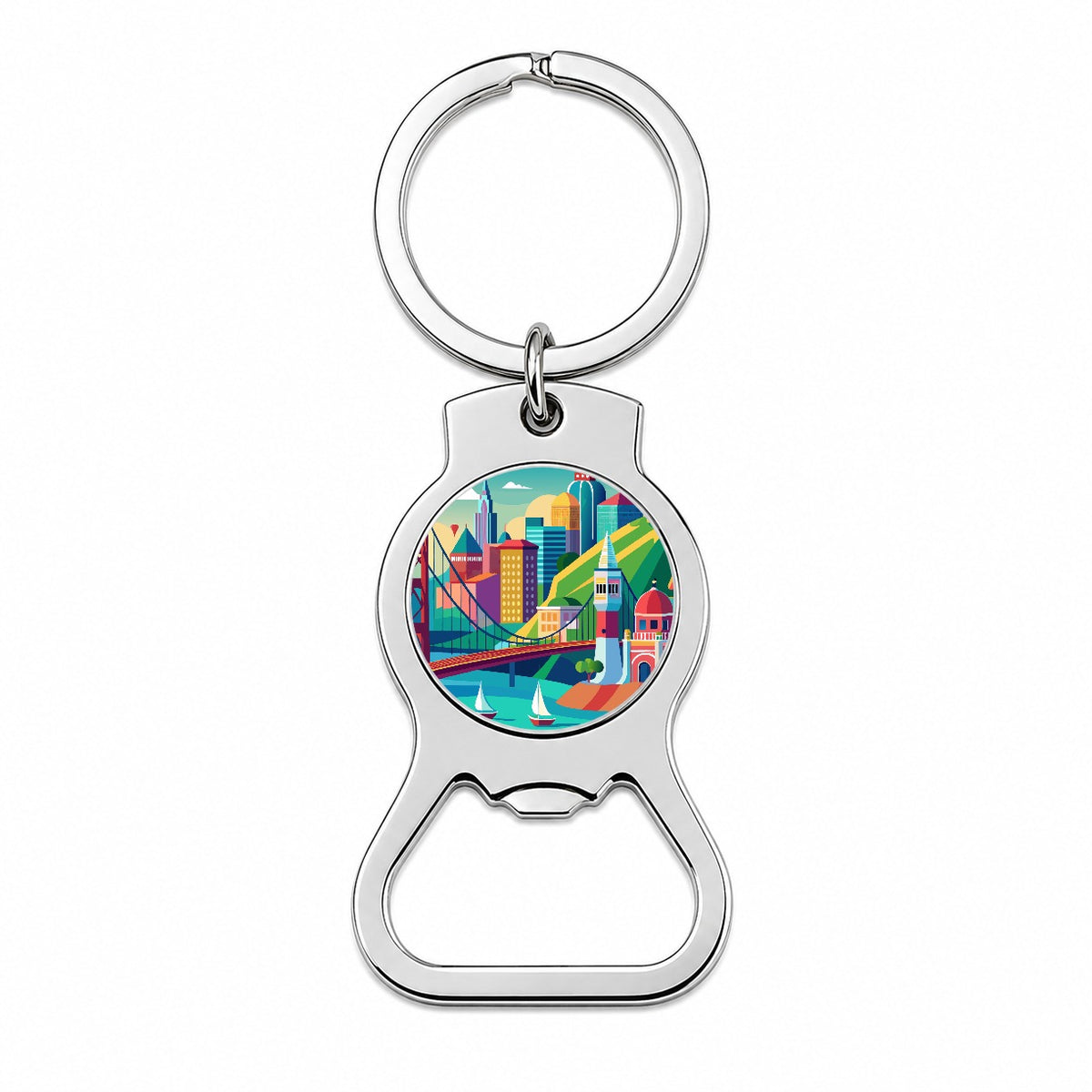 Vibrant Colored San Francisco City California Skyline Landscape Bottle Opener Keychain