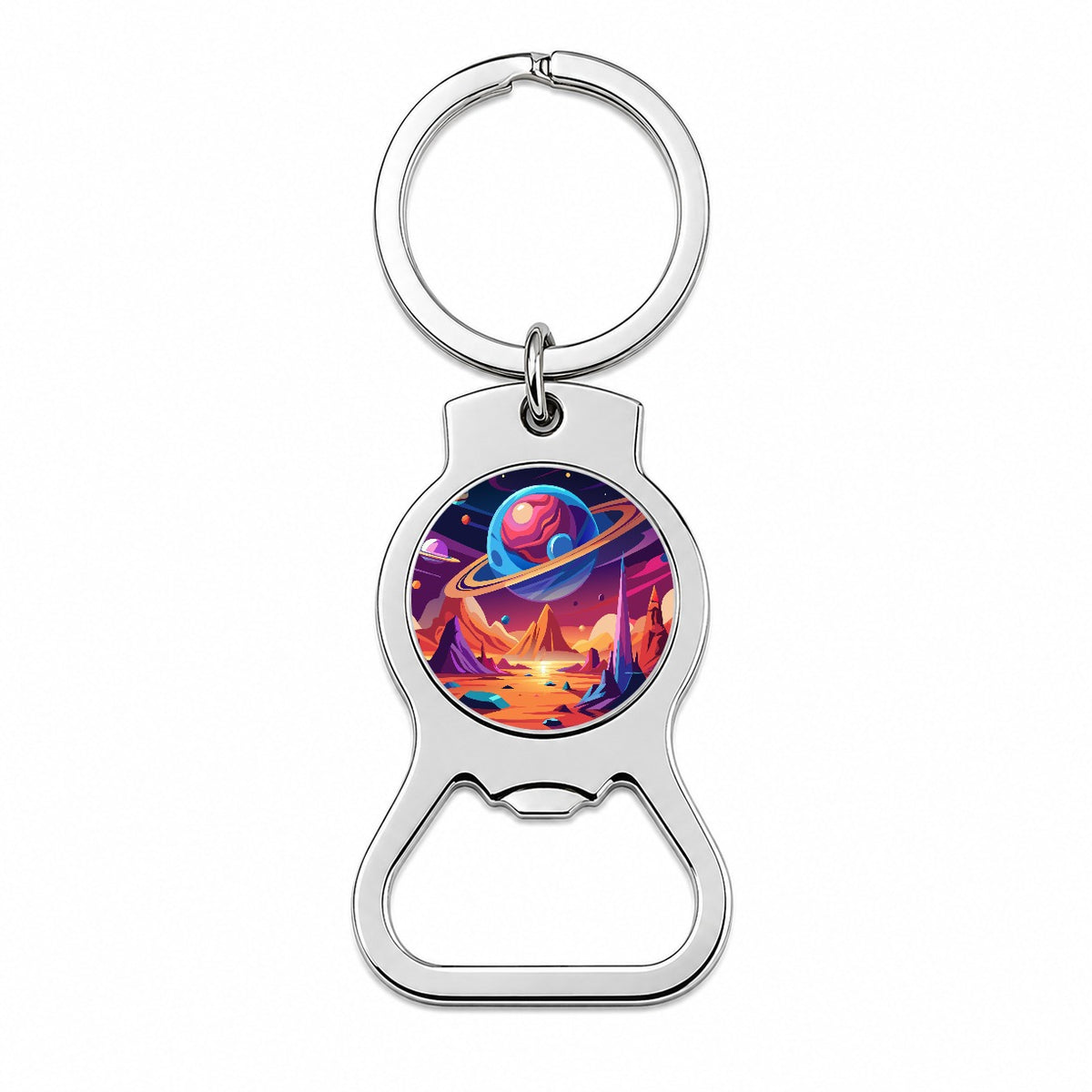 Vibrant Colored Sci-fi Hostile Alien Planet Bottle Opener Keychain