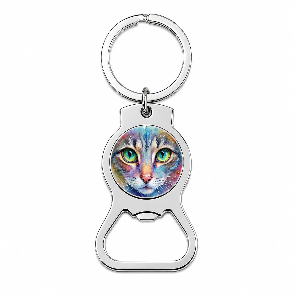 Watercolor Tabby Cat Bottle Opener Keychain