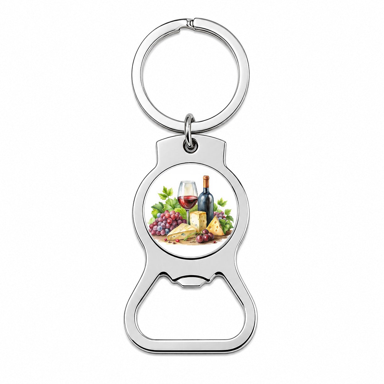 Wine Cheese Grapes Watercolor Bottle Opener Keychain