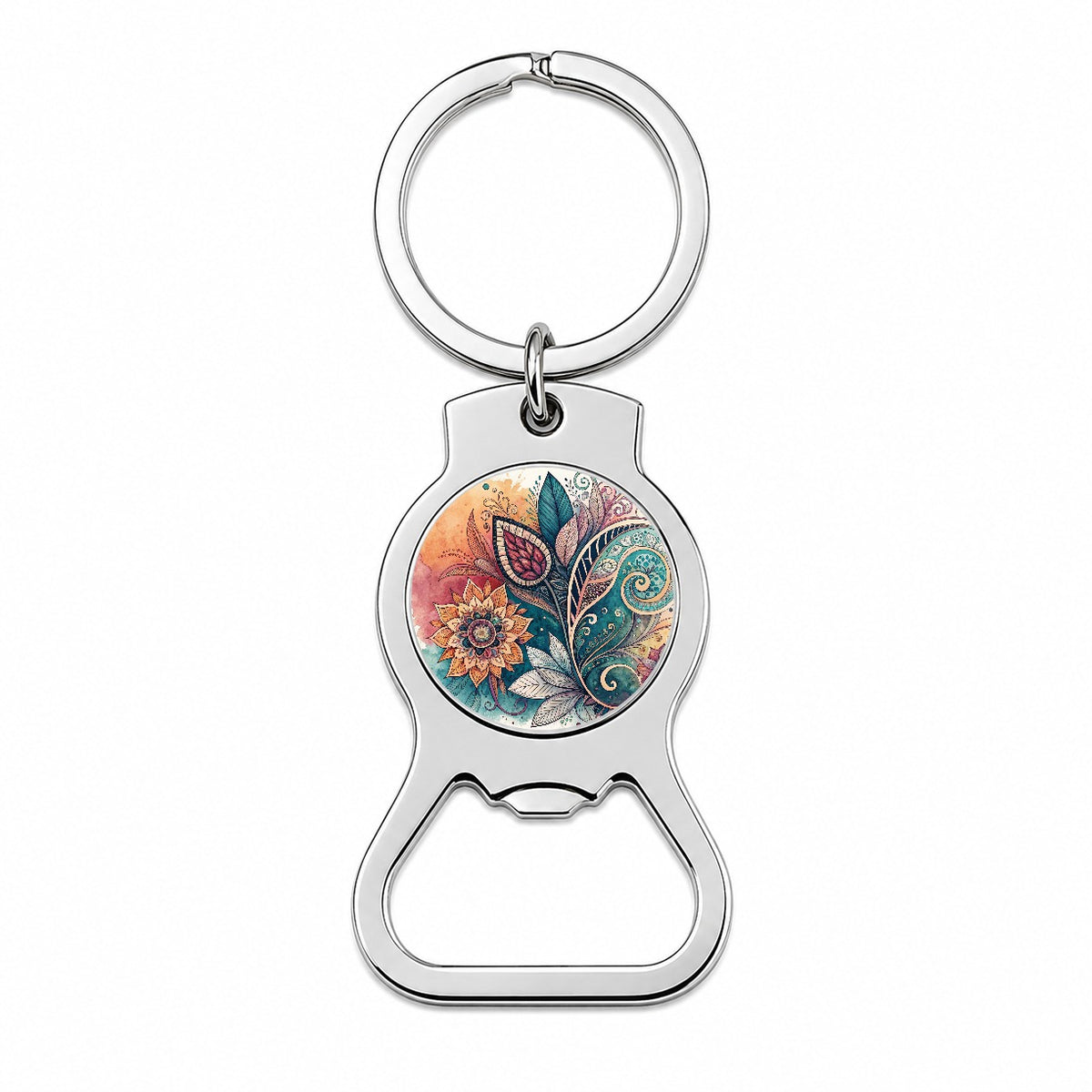 Abstract Deco Floral Leaves Swirl Design Bottle Opener Keychain