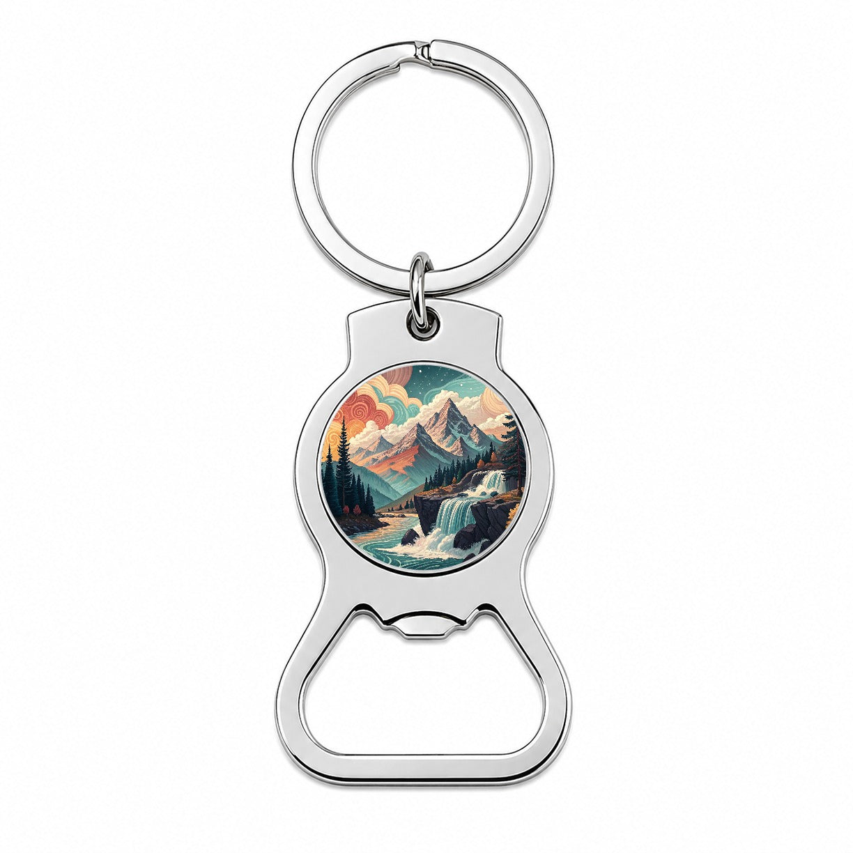 Abstract Mountains Waterfalls Landscape Bottle Opener Keychain