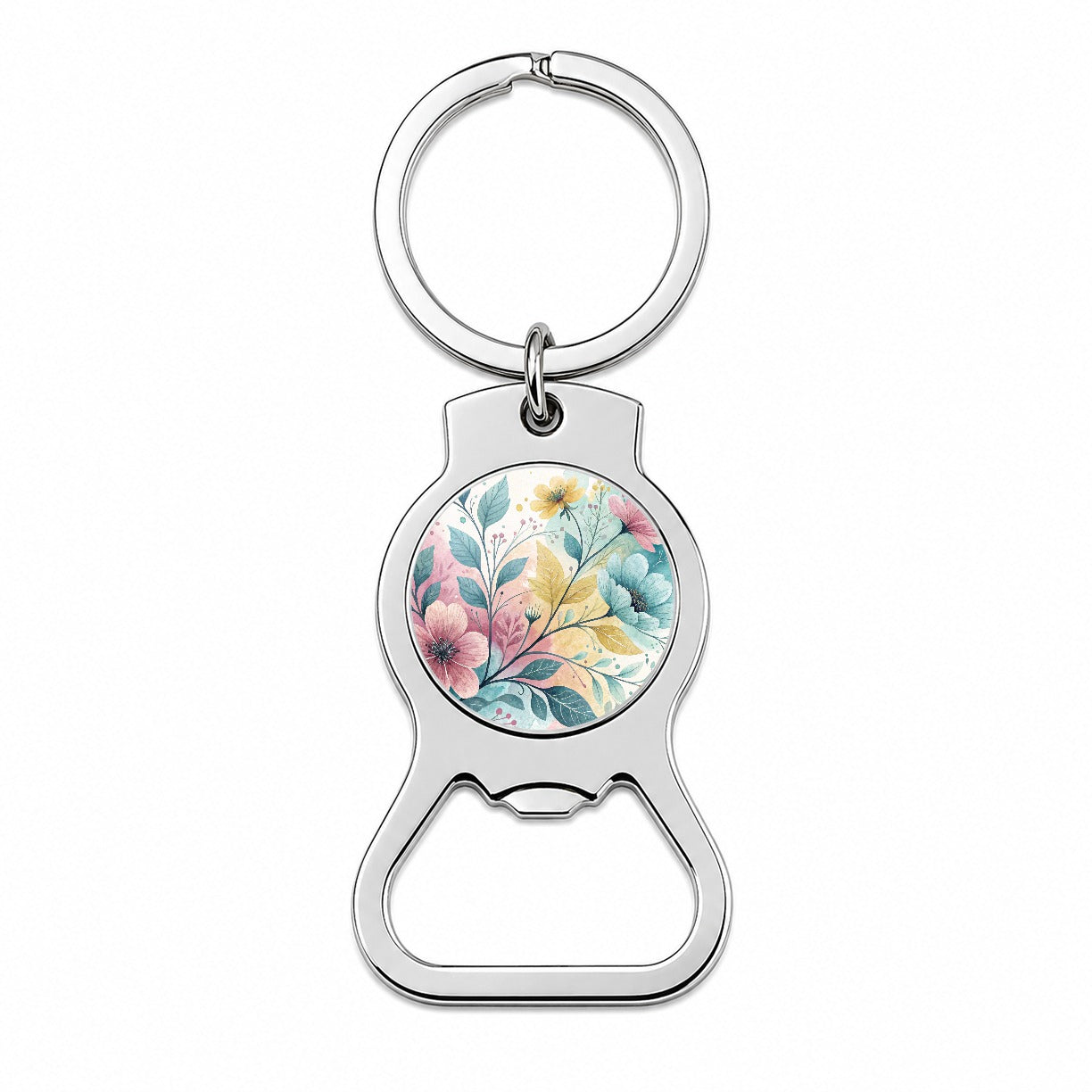 Abstract Pastel Flowers Leaves Design Bottle Opener Keychain