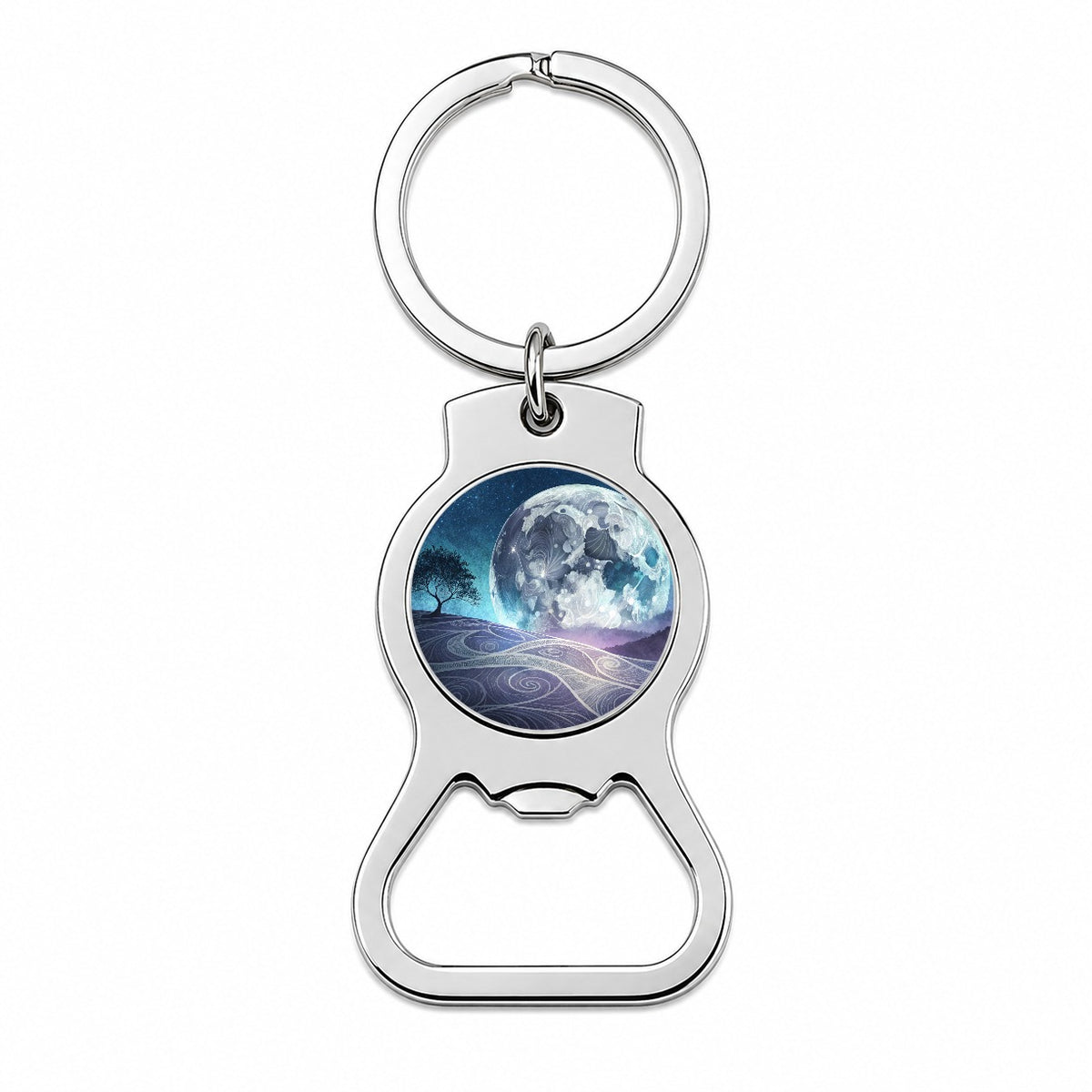 Abstract Purple Blue Moon Landscape Bottle Opener Keychain