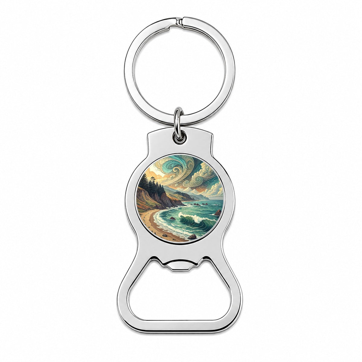 Abstract Shore Ocean Waves Landscape Bottle Opener Keychain
