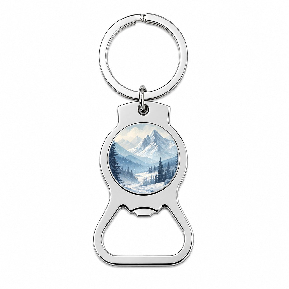 Abstract Winter Mountains Landscape Bottle Opener Keychain