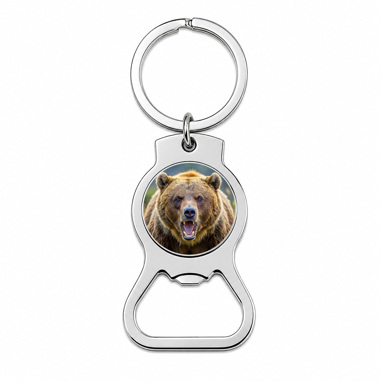 Angry Grizzly Bear Charging Bottle Opener Keychain