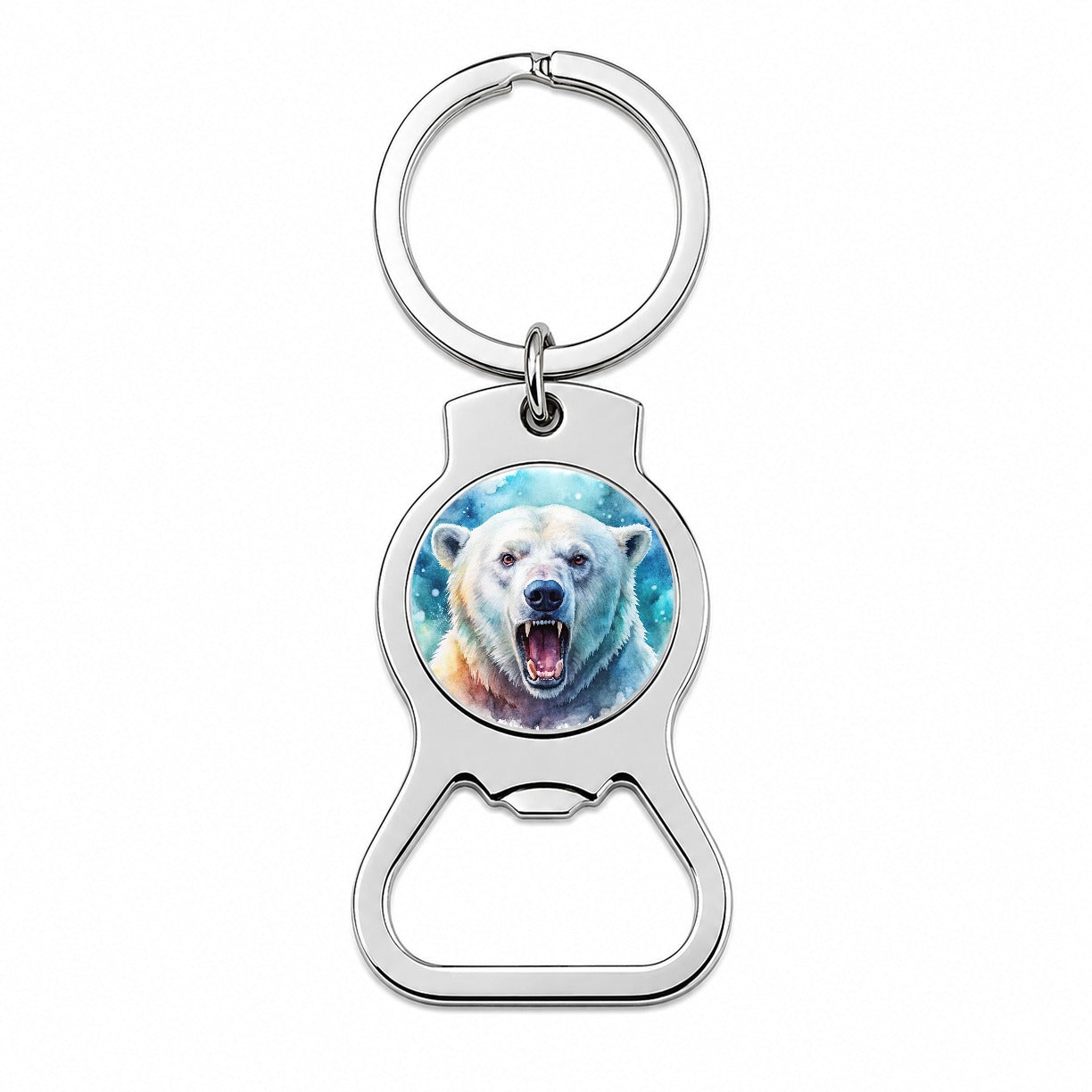Angry Polar Bear Watercolor Bottle Opener Keychain