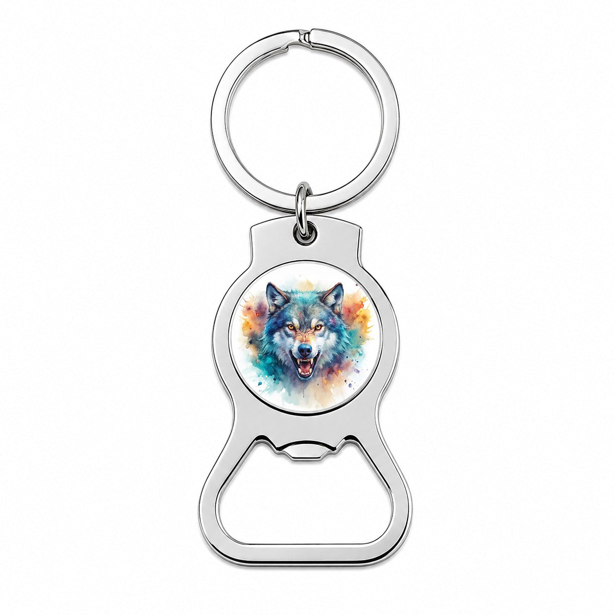 Angry Wolf Watercolor Bottle Opener Keychain