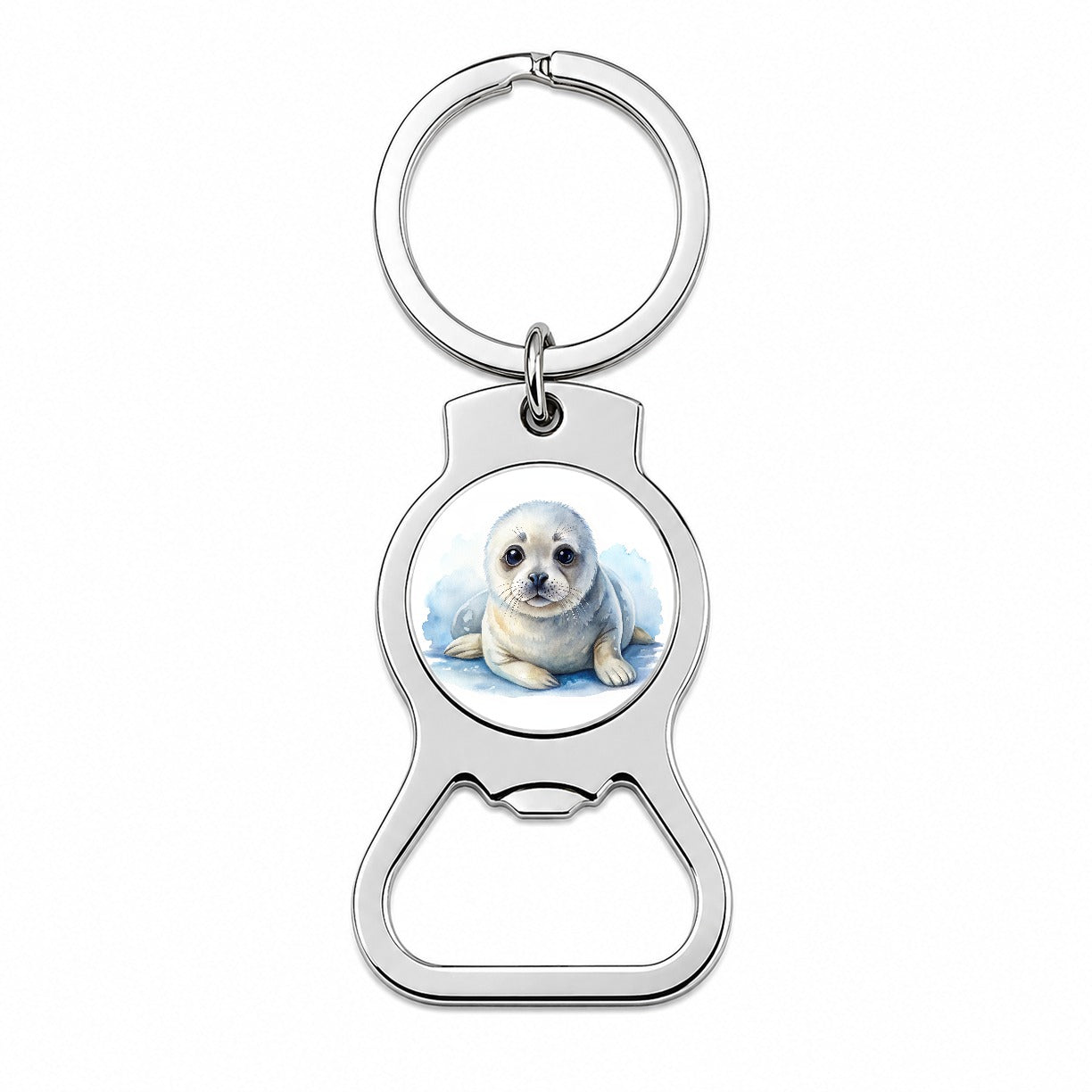 Baby Harp Seal Watercolor Bottle Opener Keychain