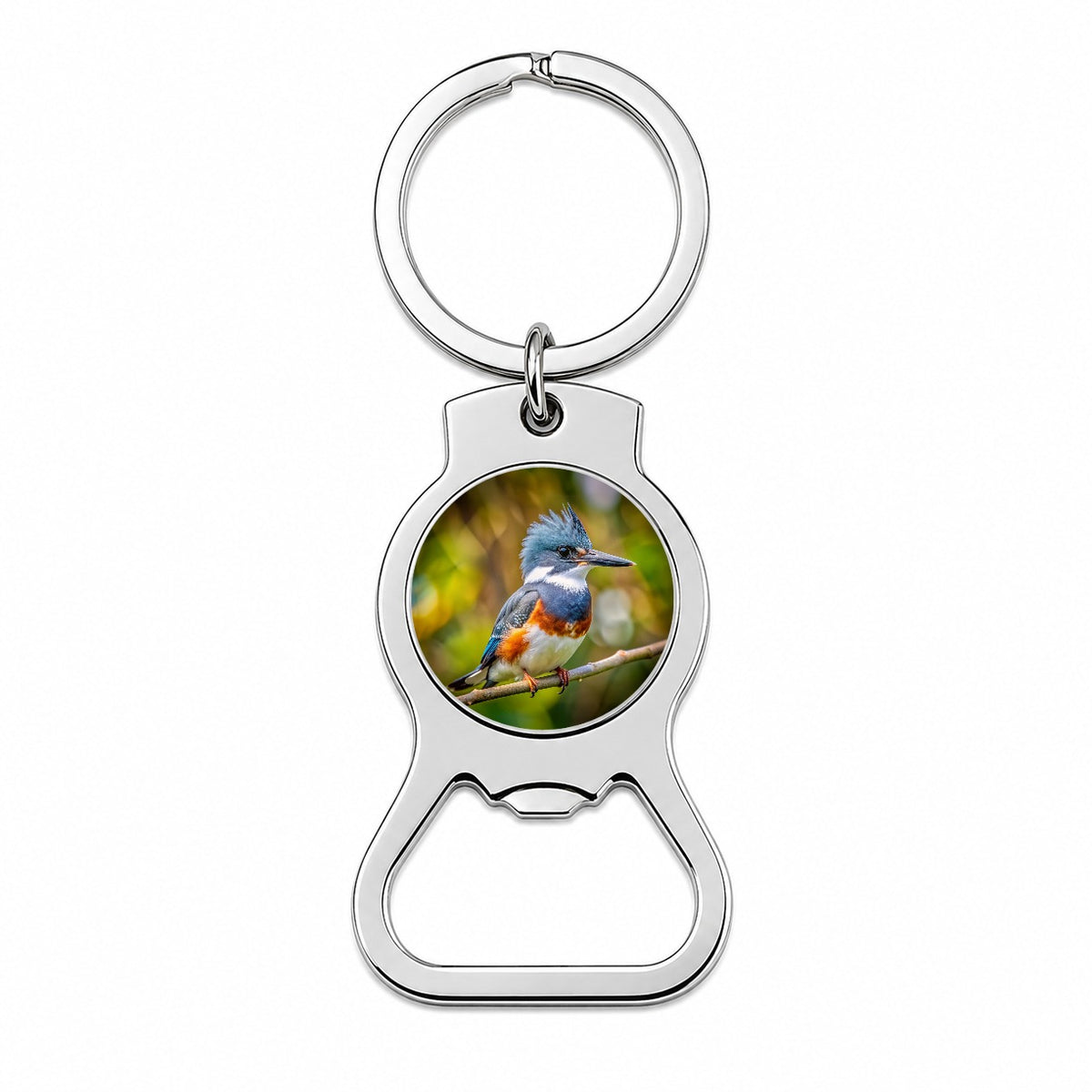 Belted Kingfisher Backyard Bird Bottle Opener Keychain