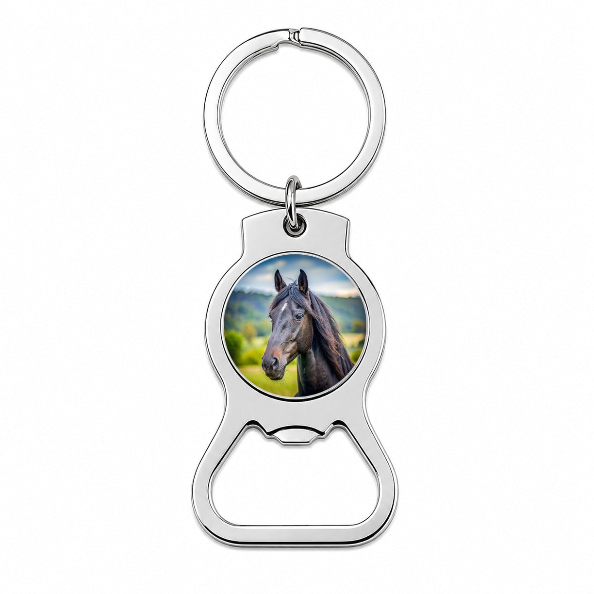 Black Horse Face Bottle Opener Keychain