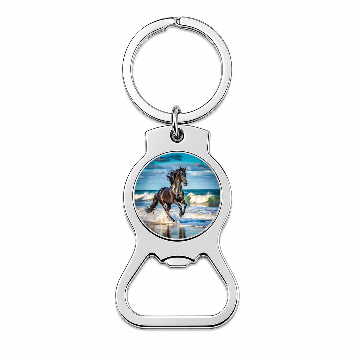 Black Horse Stallion Galloping On The Beach Bottle Opener Keychain