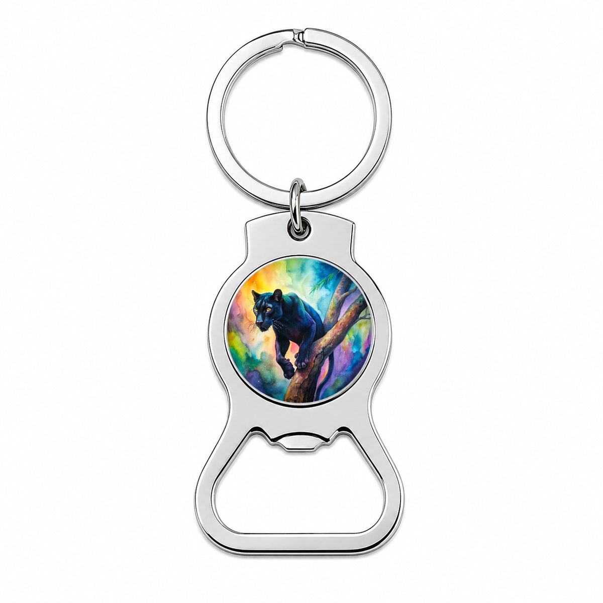 Black Panther In Tree Watercolor Bottle Opener Keychain