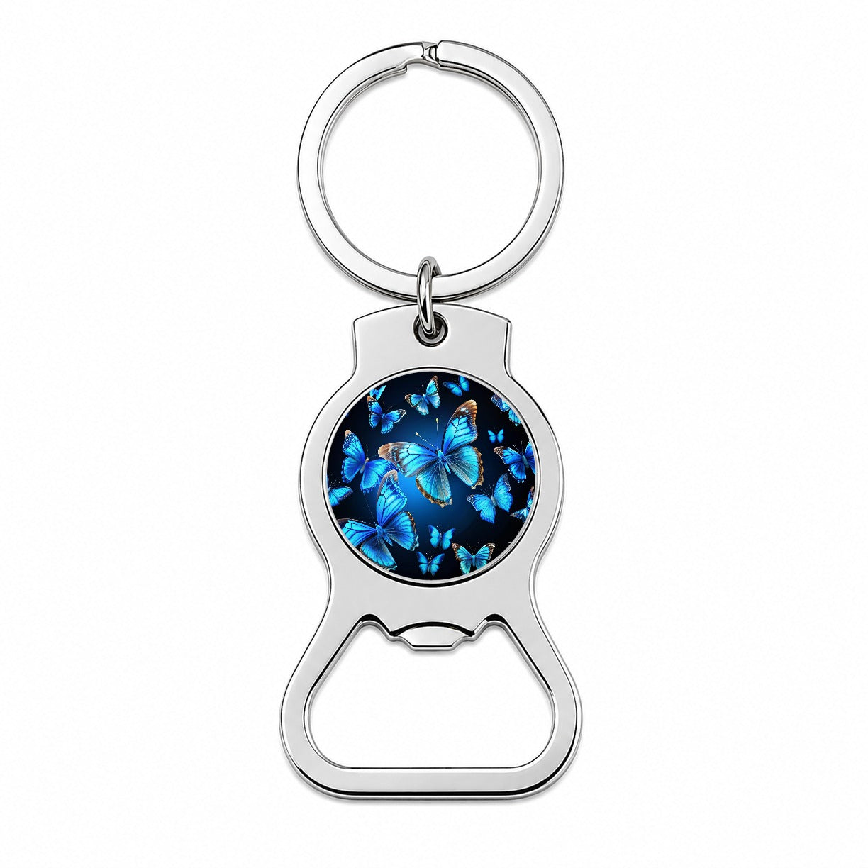 Bright Neon Blue Butterflies Bottle Opener Keychain