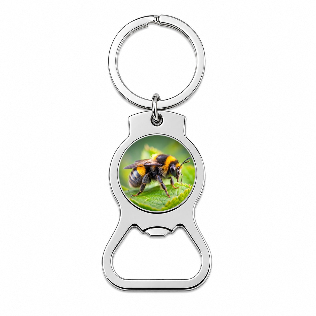 Bumblebee Bee on Leaf Bottle Opener Keychain